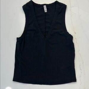 Intimately Free People Black Racerback V-neck Cotton Tank, Medium